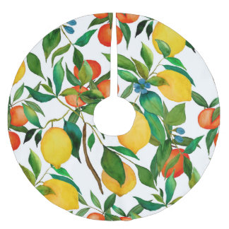 Saia Para Árvore De Natal De Poliéster Frutas de citros, padrão de aquarela vibrante.