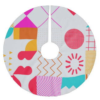 Saia Para Árvore De Natal De Poliéster Fundo Geométrico de Trendy dos anos 80 a 90