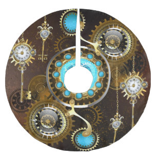 Saia Para Árvore De Natal De Poliéster Fundo Rusty Steampunk com Lentes Turquesa