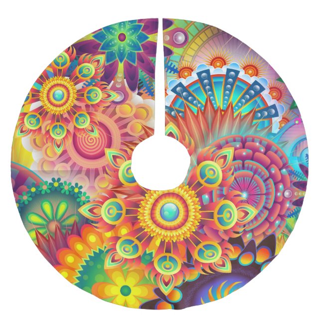 Saia Para Árvore De Natal De Poliéster Funky Retro Pattern Abstrato Bohemian (Frente)