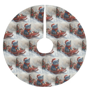 Saia Para Árvore De Natal De Poliéster Gato Azul Oriental que Dorme Deixa nevar no Natal