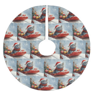 Saia Para Árvore De Natal De Poliéster Gato Azul Russo com Lama Deixe-o nevar no Natal