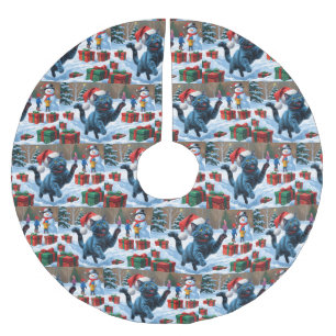 Saia Para Árvore De Natal De Poliéster Gato Azul Russo Correndo Neve com Chapéu de Natal