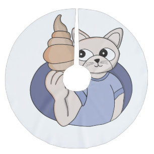Saia Para Árvore De Natal De Poliéster Gato Croissant Engraçado