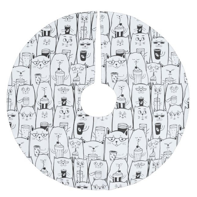 Saia Para Árvore De Natal De Poliéster Gatos Adoráveis (Frente)