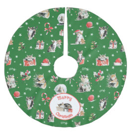 Saia Para Árvore De Natal De Poliéster Gatos de Natal em Aquarela Caprichosos