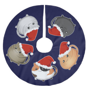 Saia Para Árvore De Natal De Poliéster Gatos do papai noel de Kawaii