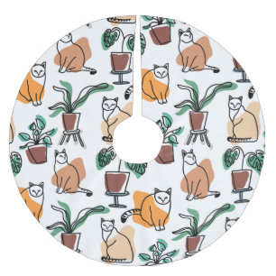 Saia Para Árvore De Natal De Poliéster Gatos e flores para desenho de linhagens