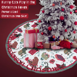 Saia Para Árvore De Natal De Poliéster Gatos Engraçados em Caixas de Natal Personalizados