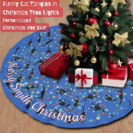 Saia Para Árvore De Natal De Poliéster Gatos Engraçados Em Luzes De Natal Personalizados