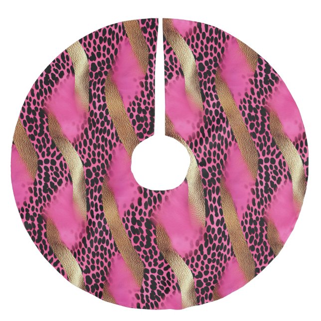 Saia Para Árvore De Natal De Poliéster Gelado Rosa Dourado Natal do Leopardo (Frente)