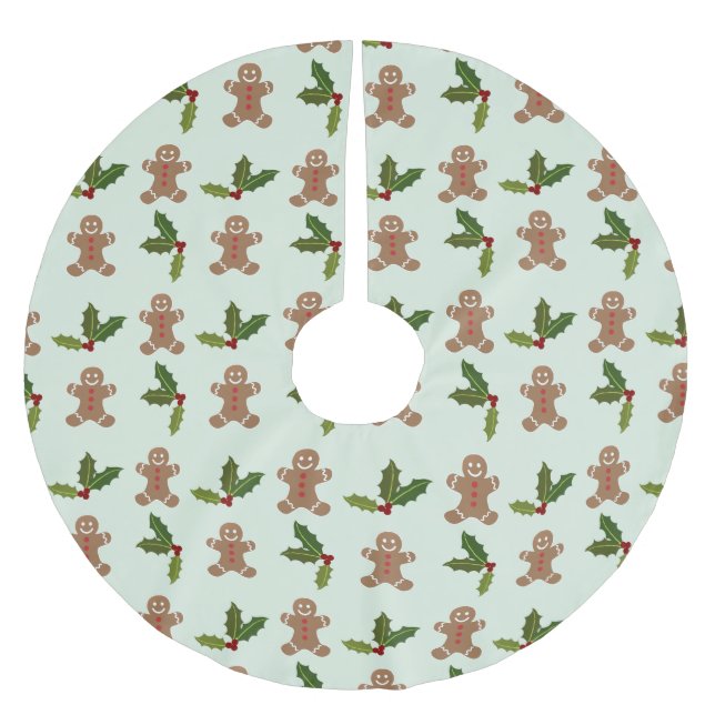 Saia Para Árvore De Natal De Poliéster Gingerbread Men and Holly Pattern (Frente)