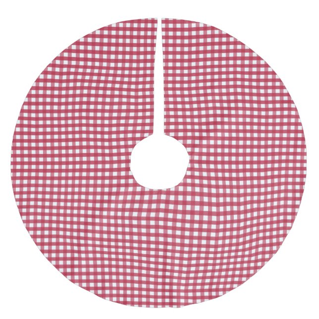 Saia Para Árvore De Natal De Poliéster Gingham Vermelho e Branco (Frente)