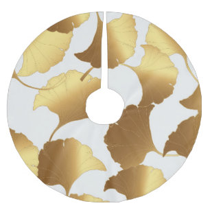 Saia Para Árvore De Natal De Poliéster Ginkgo Dourado: Luxury Vintage Design.