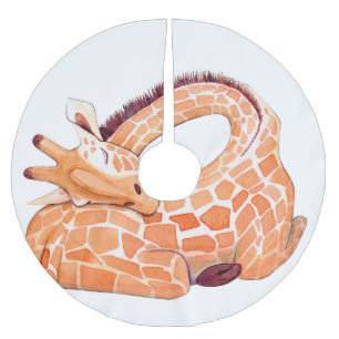 Saia Para Árvore De Natal De Poliéster Girafa Dormindo: Gentil Aquarela