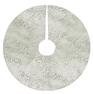 Saia Para Árvore De Natal De Poliéster Girly Mint Glam Dourada Leopard Print Watercolor