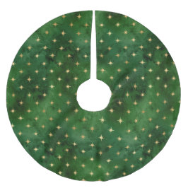 Saia Para Árvore De Natal De Poliéster Glam Green Dourado Stars Natal