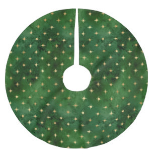 Saia Para Árvore De Natal De Poliéster Glam Green Dourado Stars Natal