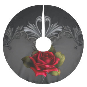 Saia Para Árvore De Natal De Poliéster Glamour Gótico Rosa Vermelha Ornamental Preta Glam