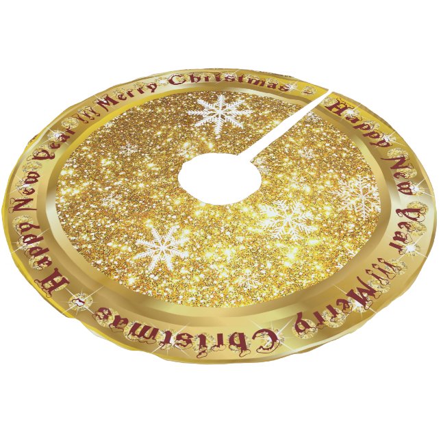 Saia Para Árvore De Natal De Poliéster Glitter Dourado Floco de Neve Popular (Inclinado)