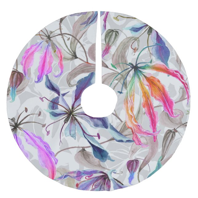 Saia Para Árvore De Natal De Poliéster Gloriosa Lily Flowers: Aquarela Elegante (Frente)