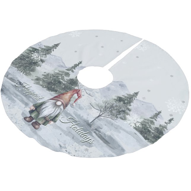 Saia Para Árvore De Natal De Poliéster Gnomo de Feriado de Aquarela (Inclinado)