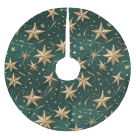 Saia Para Árvore De Natal De Poliéster Gold Stars Tree Skirt | Dark Green Elegant Decor