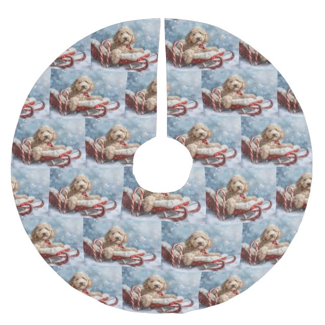 Saia Para Árvore De Natal De Poliéster Goldendoodle Cachorro Natal Festivo (Frente)