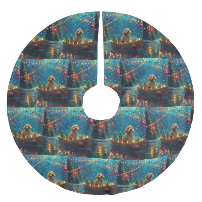 Saia Para Árvore De Natal De Poliéster Goldendoodle Natal Viagem Festiva (Frente)