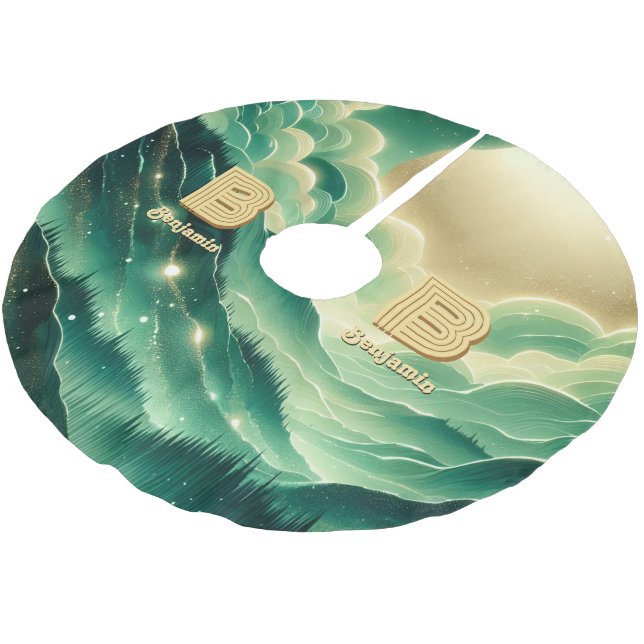 Saia Para Árvore De Natal De Poliéster Gradient Emerald Kelly Green Glitter Monograma (Inclinado)