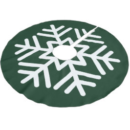 Saia Para Árvore De Natal De Poliéster Grande Floco de Neve Branco sobre Verde Floresta