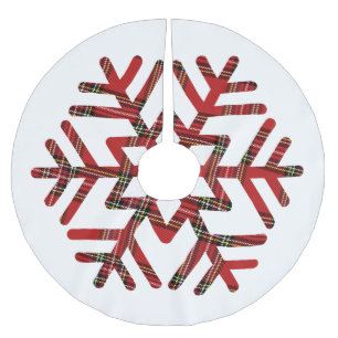 Saia Para Árvore De Natal De Poliéster Grande Floco de Neve Xadrez Vermelho e Branco