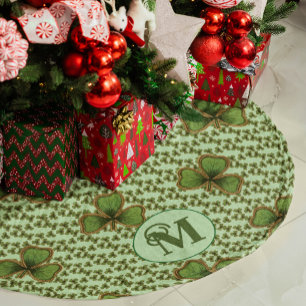 Saia Para Árvore De Natal De Poliéster Green Shamrock Vintage Style fecha irlandês