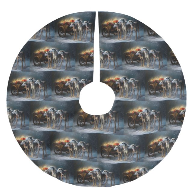 Saia Para Árvore De Natal De Poliéster Greyhound Snowy Sleigh Decência de Natal (Frente)