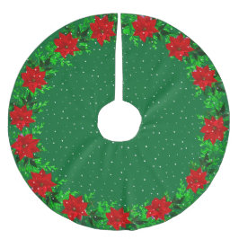 Saia Para Árvore De Natal De Poliéster Guirlanda de flores de poinsettia elegante em verd