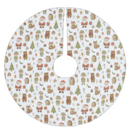 Saia Para Árvore De Natal De Poliéster Hand Drawn Woodland Animals Christmas Tree Skirt