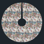 Saia Para Árvore De Natal De Poliéster Havanese Winter Wonderland Christmas Joy<br><div class="desc">Este design festivo captura o espírito alegre da época de férias, apresentando um adorável filhote vestindo um chapéu de Papai Noel. O cachorro está aninhado numa terra maravilhosa de inverno, completo com um boneco de neve, uma árvore de Natal decorada, e presentes lindamente envoltos. Os flocos de neve caem suavemente,...</div>