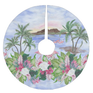 Saia Para Árvore De Natal De Poliéster Hawaiian Bliss: Padrão Tropical de Aquarela