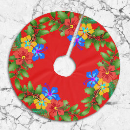 Saia Para Árvore De Natal De Poliéster Hawaiian Flowers Hibiscus Red