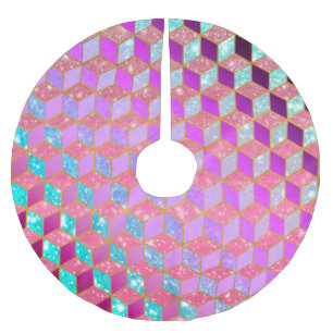 Saia Para Árvore De Natal De Poliéster Hexágono Dourado em Forma de Diamante em Pastel