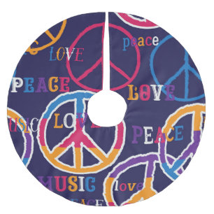 Saia Para Árvore De Natal De Poliéster Hippie Peace: Design de símbolos vibrantes.