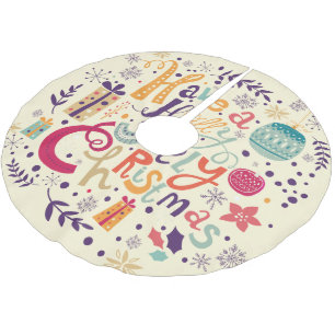 Saia Para Árvore De Natal De Poliéster Holly Jolly Christmas Retro Wreath