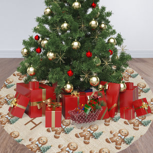 Saia Para Árvore De Natal De Poliéster Homem-pão-de-gengibre da família Beige burlap