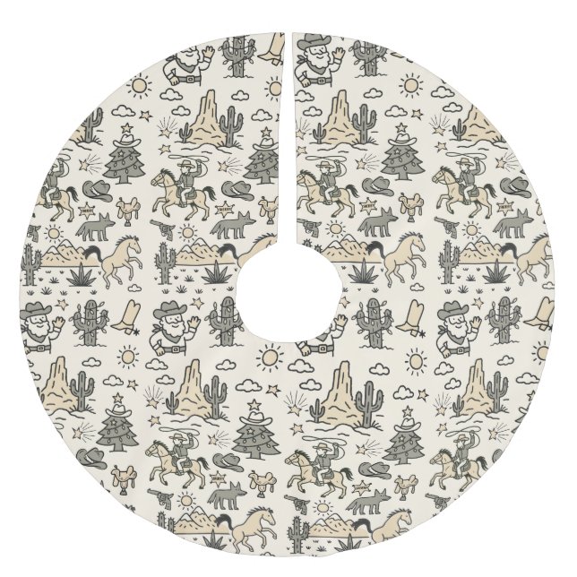 Saia Para Árvore De Natal De Poliéster Howdy Holidays Cowboy Western Hand Drawn (Frente)