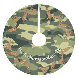 Saia Para Árvore De Natal De Poliéster Hunters Deer e Camo YOUR NAME Tree Skirt