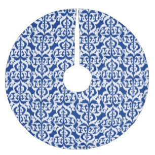 Saia Para Árvore De Natal De Poliéster Ikat Moorish Damask - indigo e branco