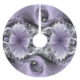 Saia Para Árvore De Natal De Poliéster Ilusão Lilás Arte Floral Abstrata Fantasia Fractal