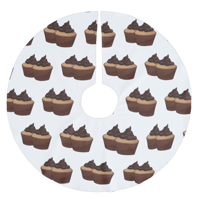 Saia Para Árvore De Natal De Poliéster ilustração de desenho animado de cupcake (Frente)