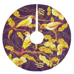 Saia Para Árvore De Natal De Poliéster Ilustração de Flores Exóticas de Aves Tropicais