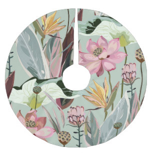 Saia Para Árvore De Natal De Poliéster Ilustração Floral Vintage de Flores Grandes